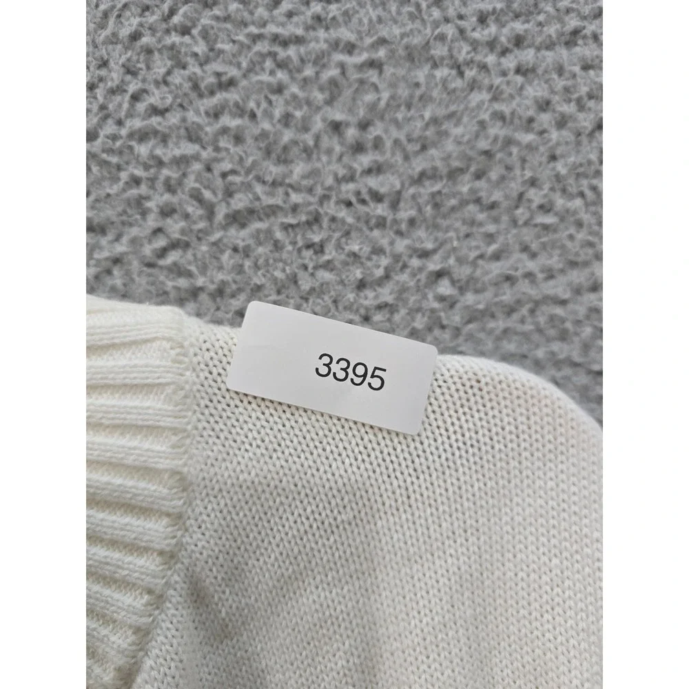 Patriotic White Cotton Full Zip American Flag Mock Neck Sweater Cardigan Medium - Picture 7 of 7